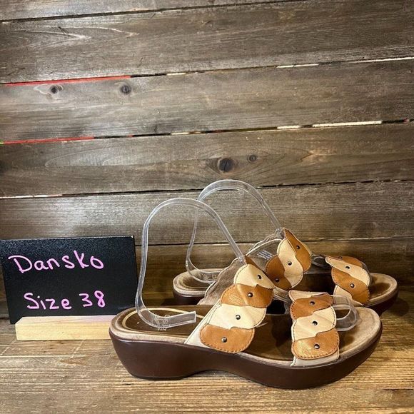 Womens Dansko Dee Brown Braided Leather Slides Sandals Size EU 38 US 7.5-8 M GUC - Picture 1 of 6
